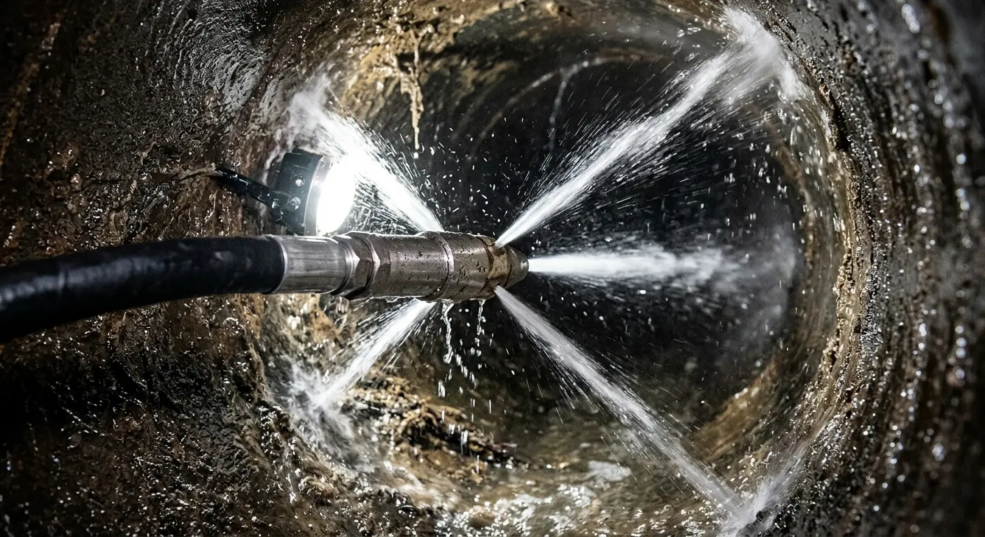 High-pressure hydro jetting nozzle cleaning sewer pipe for Storm Drain Cleaning in Putnam Valley